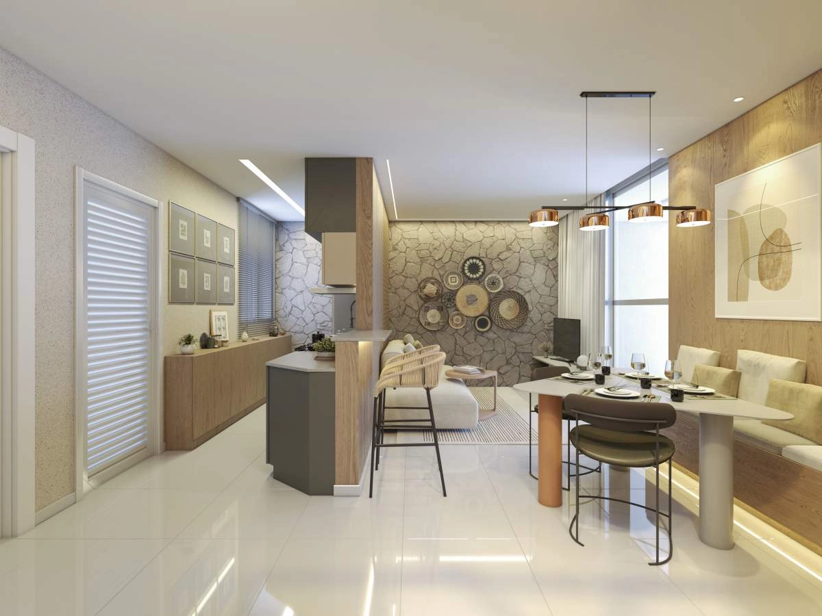 Sala e cozinha integrada